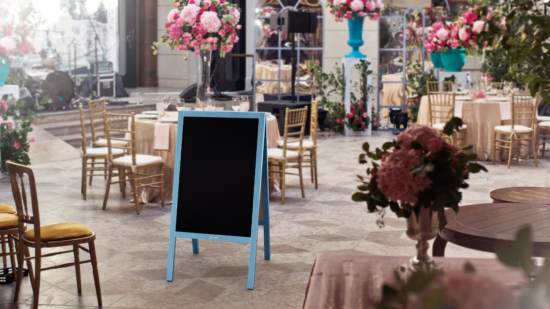 Chevalet Stop Trottoir avec Cadre en Bois Laqué Bleu 118x61cm, Chevalet Publicitaire – Image 8