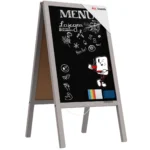 Chevalet Stop Trottoir avec Cadre en Bois Laqué Gris 118x61cm, Chevalet Publicitaire