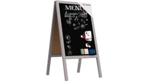 Chevalet Stop Trottoir avec Cadre en Bois Laqué Gris 118x61cm, Chevalet Publicitaire