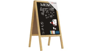 Chevalet Stop Trottoir avec Cadre en Bois Naturel Laqué 118x61cm, Chevalet Publicitaire
