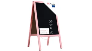 Chevalet Stop Trottoir avec Cadre en Bois Laqué Rose 118x61cm, Chevalet Publicitaire