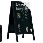 Chevalet Stop Trottoir Étanche avec Cadre en Bois Laqué Noir 110x56cm, Chevalet Publicitaire + ACCESSOIRES