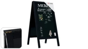 Chevalet Stop Trottoir Étanche avec Cadre en Bois Laqué Noir 110x56cm, Chevalet Publicitaire + ACCESSOIRES