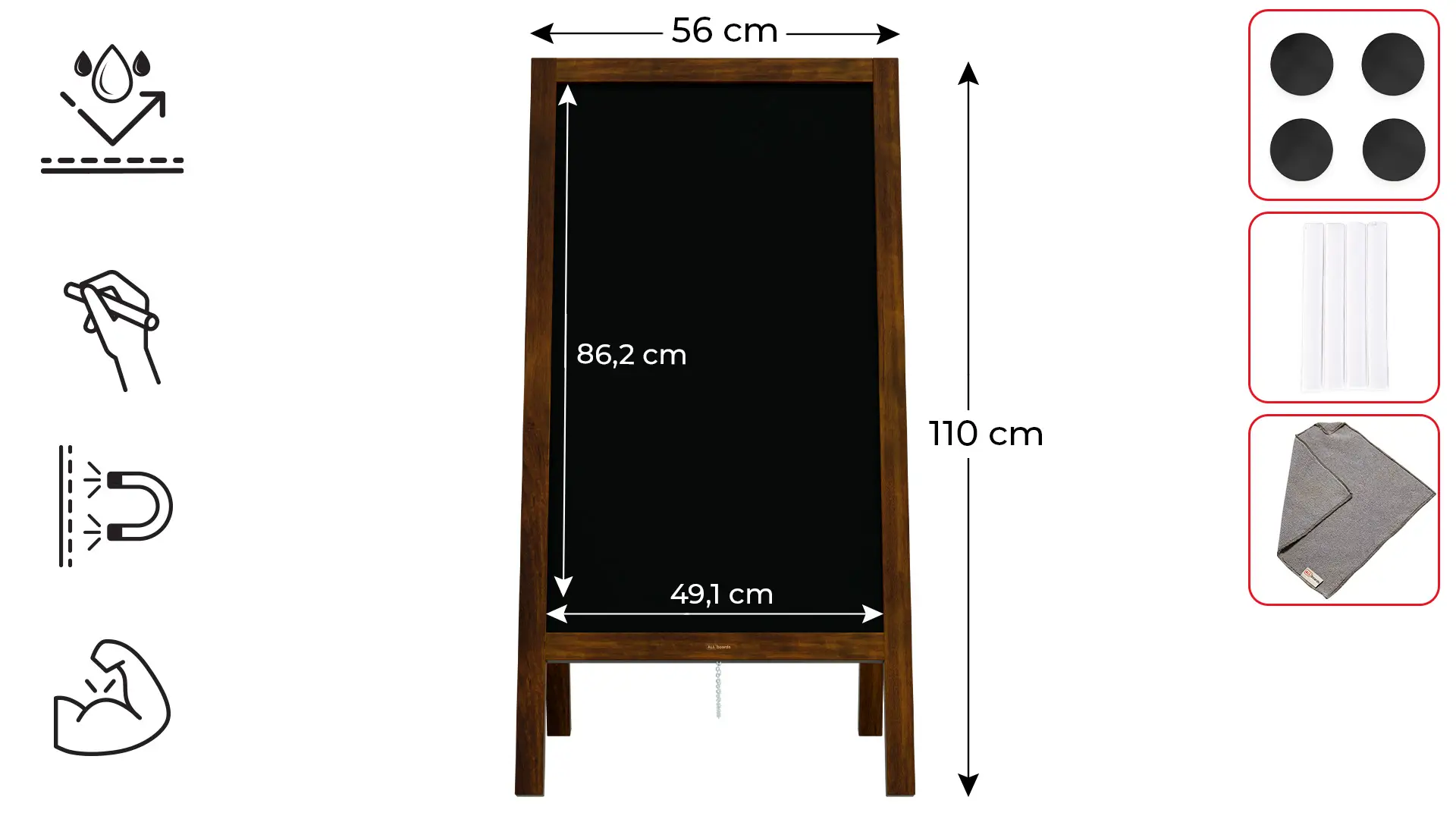 Chevalet Stop Trottoir Etanche magnétique avec Cadre en Bois Laqué 110x56cm + ACCESSOIRES – Image 2