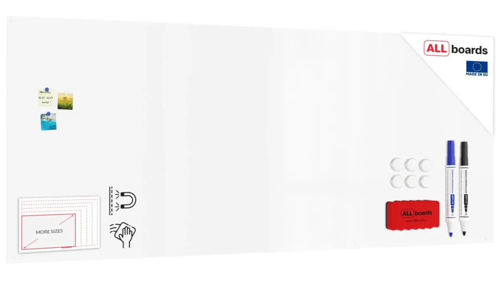 Tableau magnétique effaçable à sec SLIMboard sans cadre 305x122 cm + ACCESSOIRES