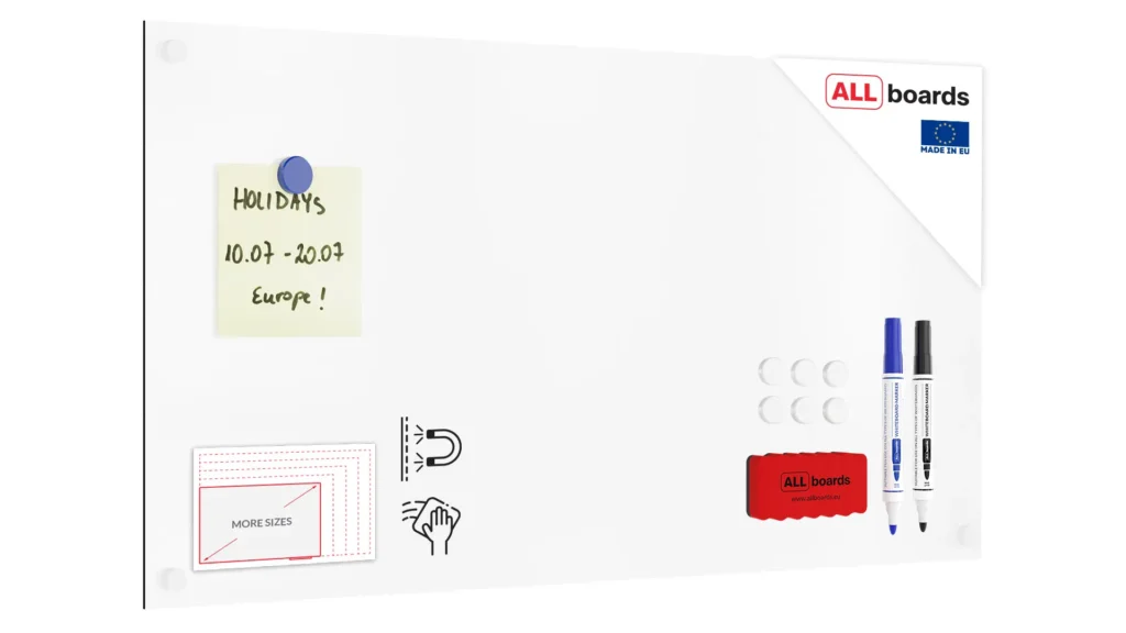 Tableau magnétique effaçable à sec SLIMboard sans cadre 60x30 cm + ACCESSOIRES