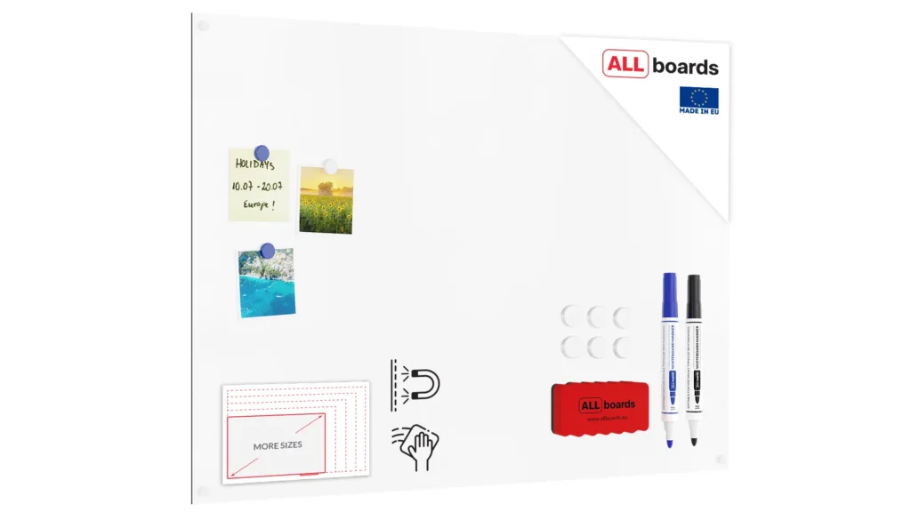 Tableau magnétique effaçable à sec SLIMboard sans cadre 90x60 cm + ACCESSOIRES