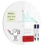 Tableau magnétique rond blanc CERCLE, diamètre 40 cm – panneau magnétique sans cadre + accessoires