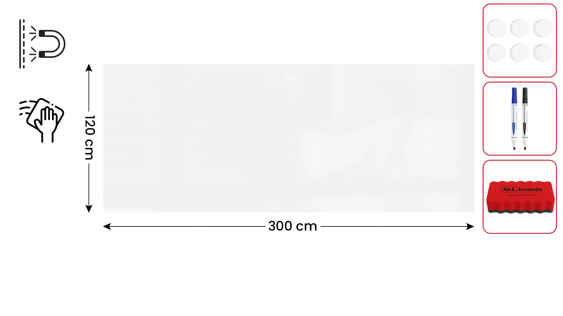 Tableau magnétique effaçable à sec SLIMboard sans cadre 300x120 cm + ACCESSOIRES – Image 2