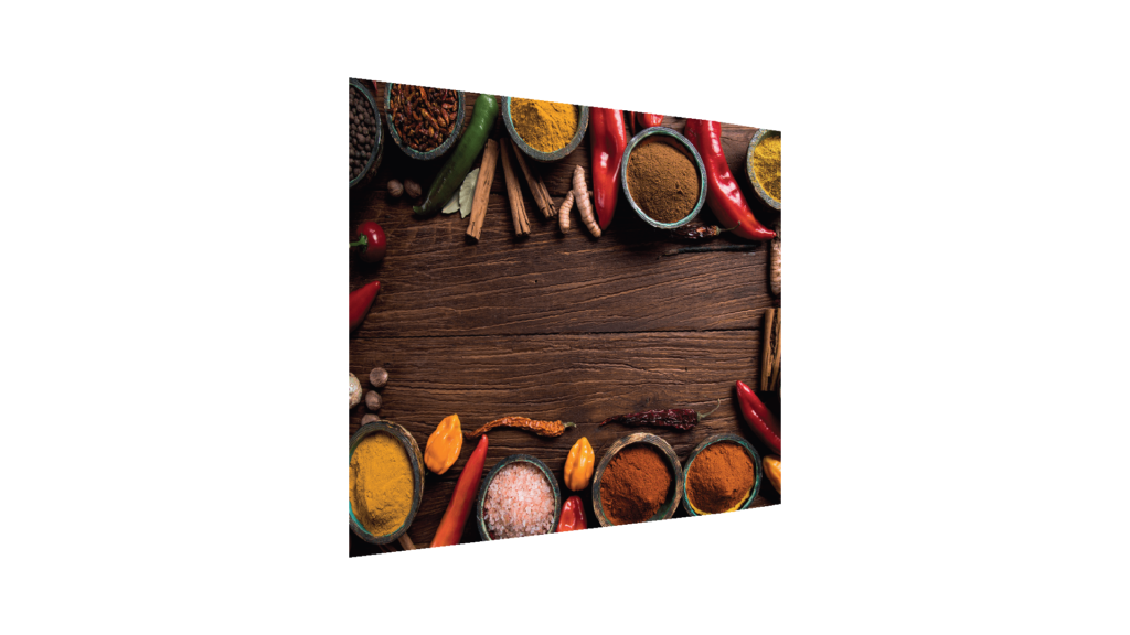 Crédence Fond de Hotte en Verre Trempé 60x65cm avec Motif Épices Orient Bois