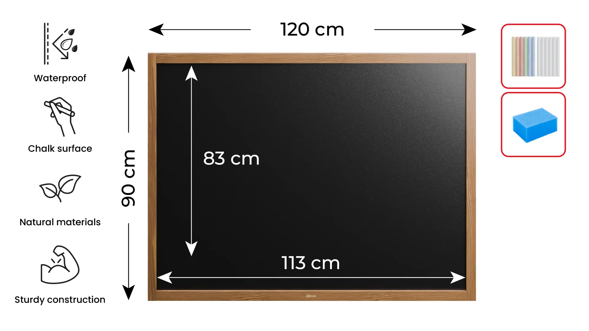 Tableau à Craie Noir Etanche avec Cadre en Bois Laqué 120x90cm