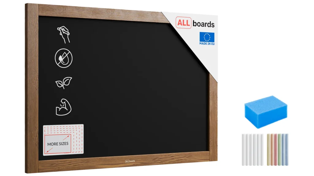 Tableau à Craie Noir avec Cadre en Bois Laqué 70x50cm