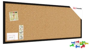Tableau en liège 100x40 cm cadre en bois laqué NOIR + ACCESSOIRES