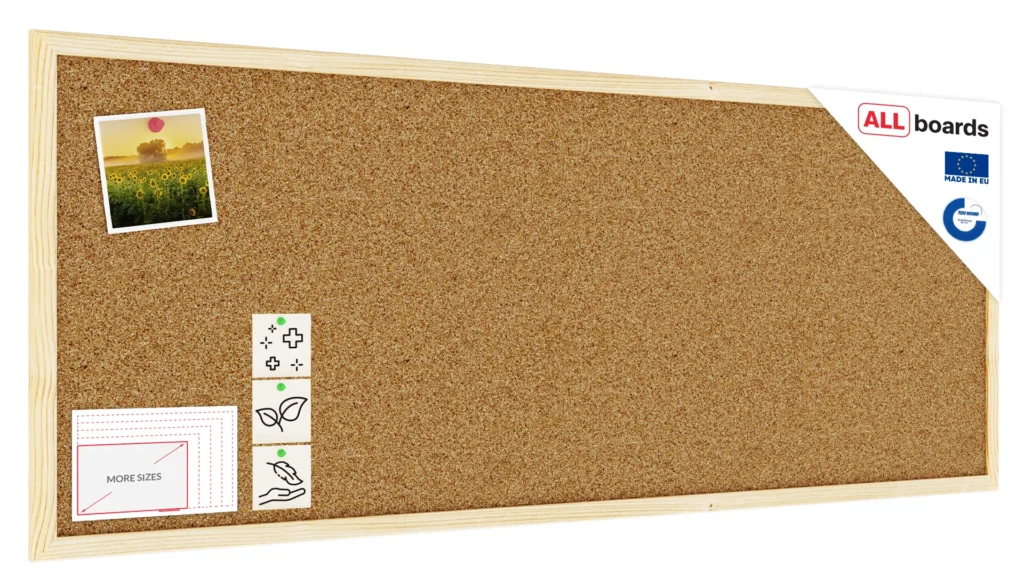 Tableau de liège 100x40 cm avec cadre en bois naturel – surface en liège portugais autocicatrisant