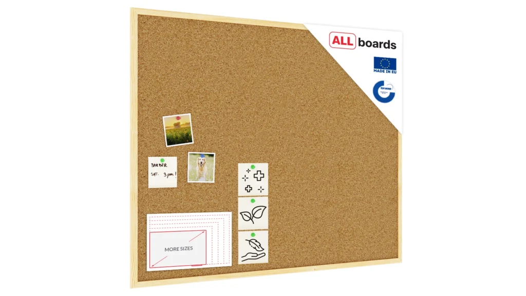 Tableau de liège 100x80 cm avec cadre en bois naturel – surface en liège portugais autocicatrisant