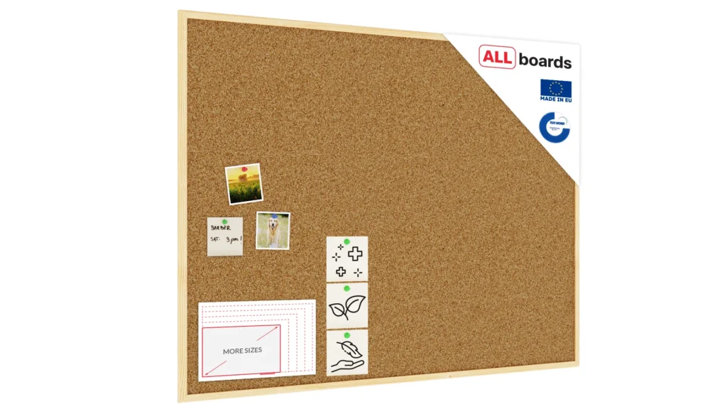 Tableau de liège 120 x90 cm avec cadre en bois naturel – surface en liège portugais autocicatrisant