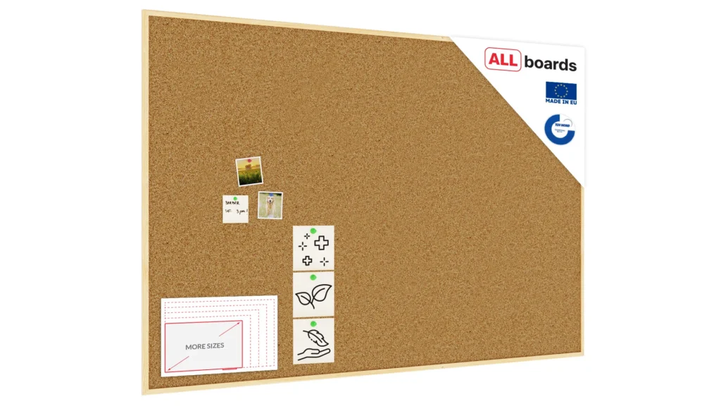 Tableau de liège 180x120 cm avec cadre en bois naturel – surface en liège portugais autocicatrisant