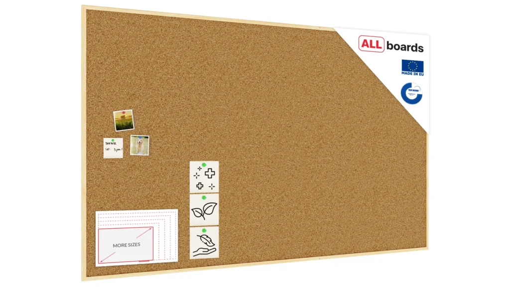 Tableau de liège 200x120 cm avec cadre en bois naturel – surface en liège portugais autocicatrisant