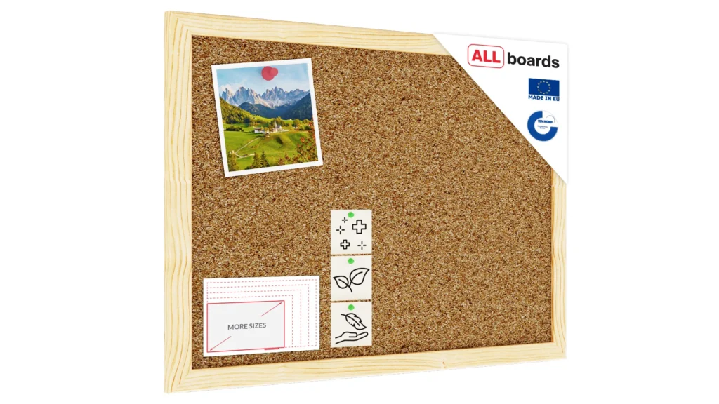 Tableau de liège 30x40 cm avec cadre en bois naturel – surface en liège portugais autocicatrisant