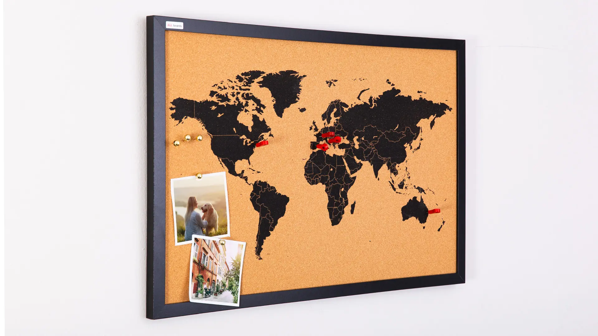 CARTE DU MONDE tableau en liège cadre en bois laqué NOIR 60x40 cm – Image 9