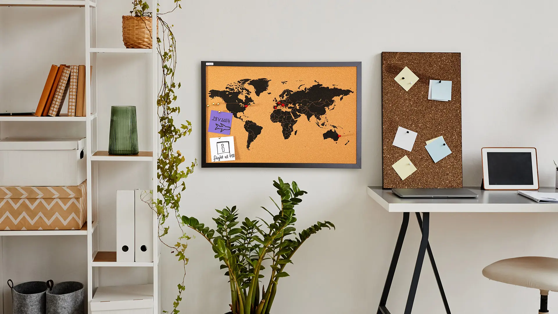 CARTE DU MONDE tableau en liège cadre en bois laqué NOIR 60x40 cm – Image 12