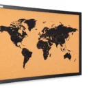 CARTE DU MONDE tableau en liège cadre en bois laqué NOIR 60x40 cm