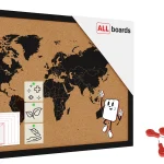 CARTE DU MONDE tableau en liège cadre en bois laqué NOIR 60x40 cm + Accessoires