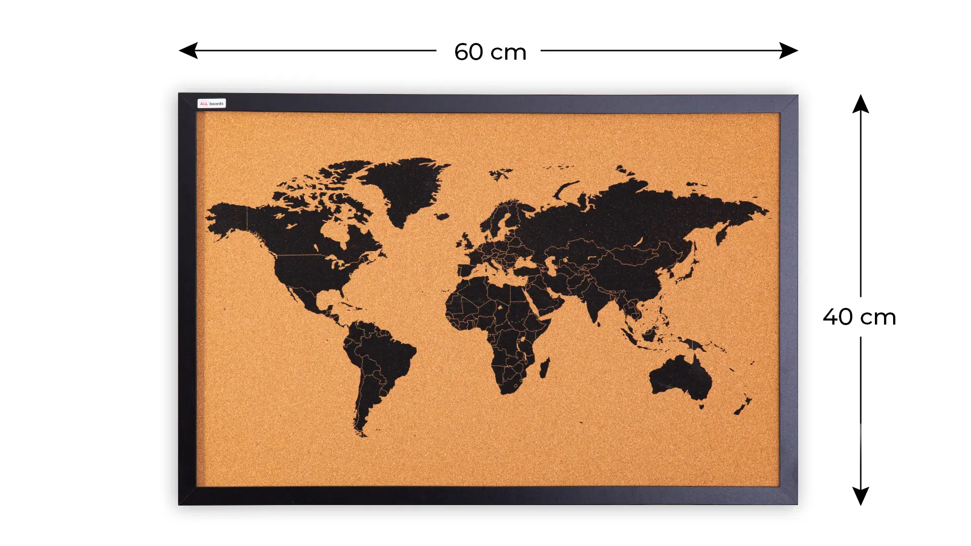 CARTE DU MONDE tableau en liège cadre en bois laqué NOIR 60x40 cm – Image 4
