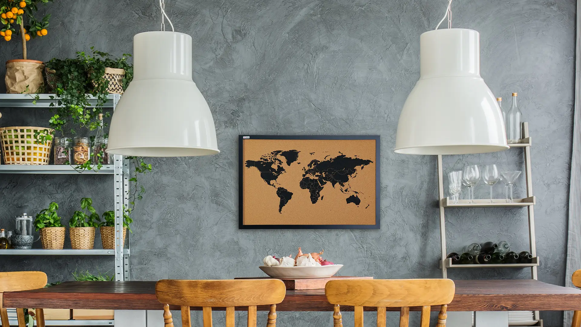 CARTE DU MONDE tableau en liège cadre en bois laqué NOIR 60x40 cm + Accessoires – Image 8