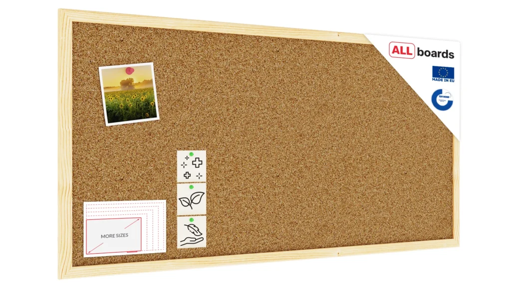 Tableau de liège 80x40cm avec cadre en bois naturel – surface en liège portugais autocicatrisant