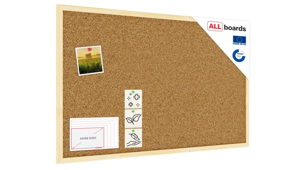 Tableau de liège 80x50 cm avec cadre en bois naturel – surface en liège portugais autocicatrisant