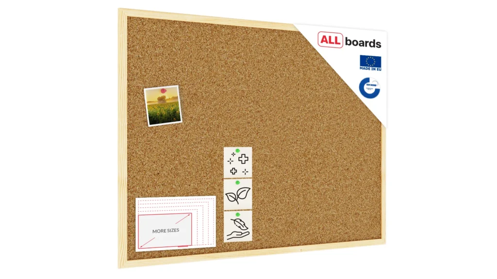 Tableau de liège 80x60 cm avec cadre en bois naturel – surface en liège portugais autocicatrisant