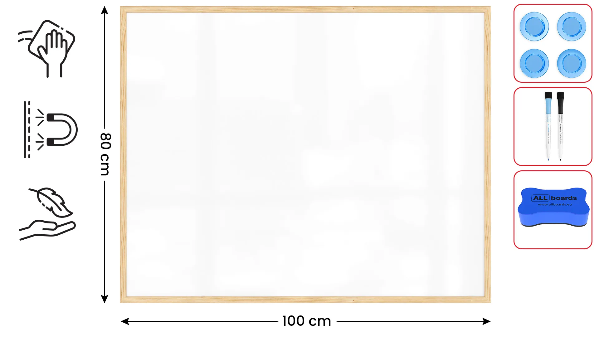 Tableau Blanc Magnétique Effaçable à Sec avec Cadre en Bois 100x80cm – Image 2