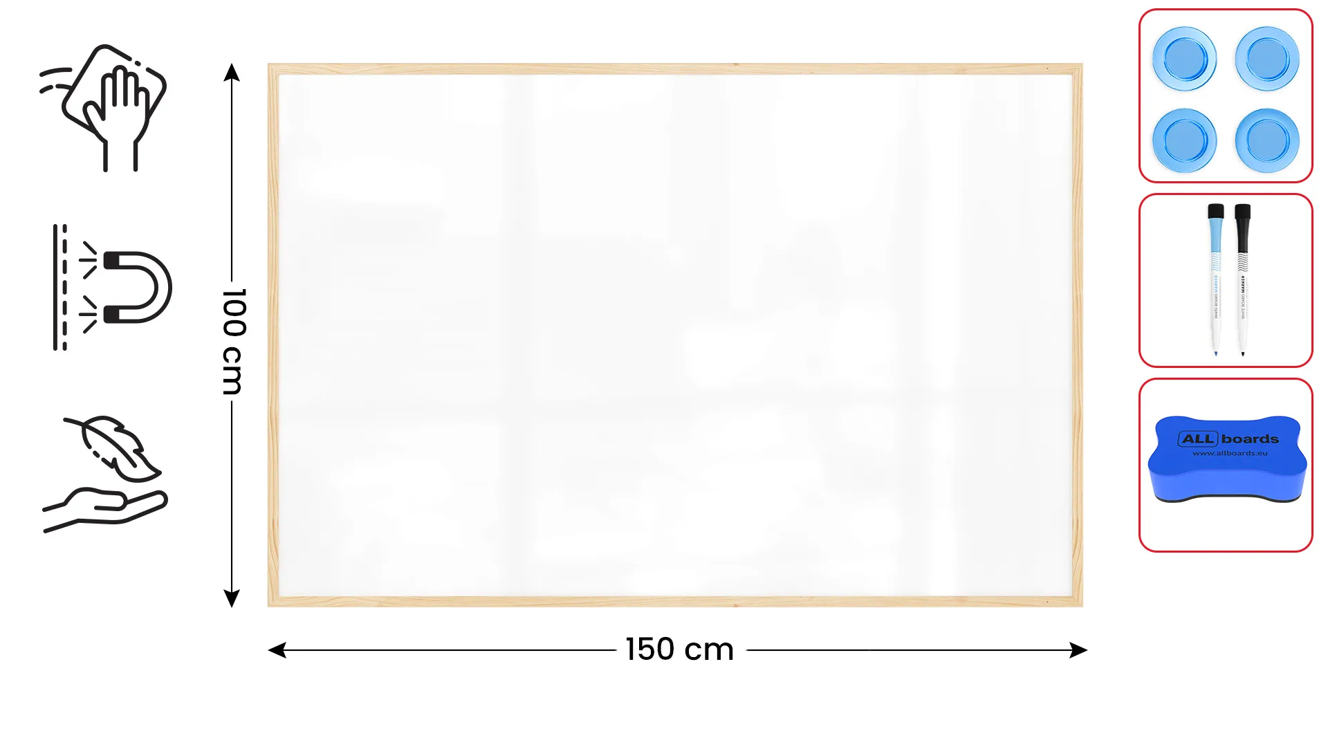 Tableau Blanc Magnétique Effaçable à Sec avec Cadre en Bois 150x100cm – Image 2