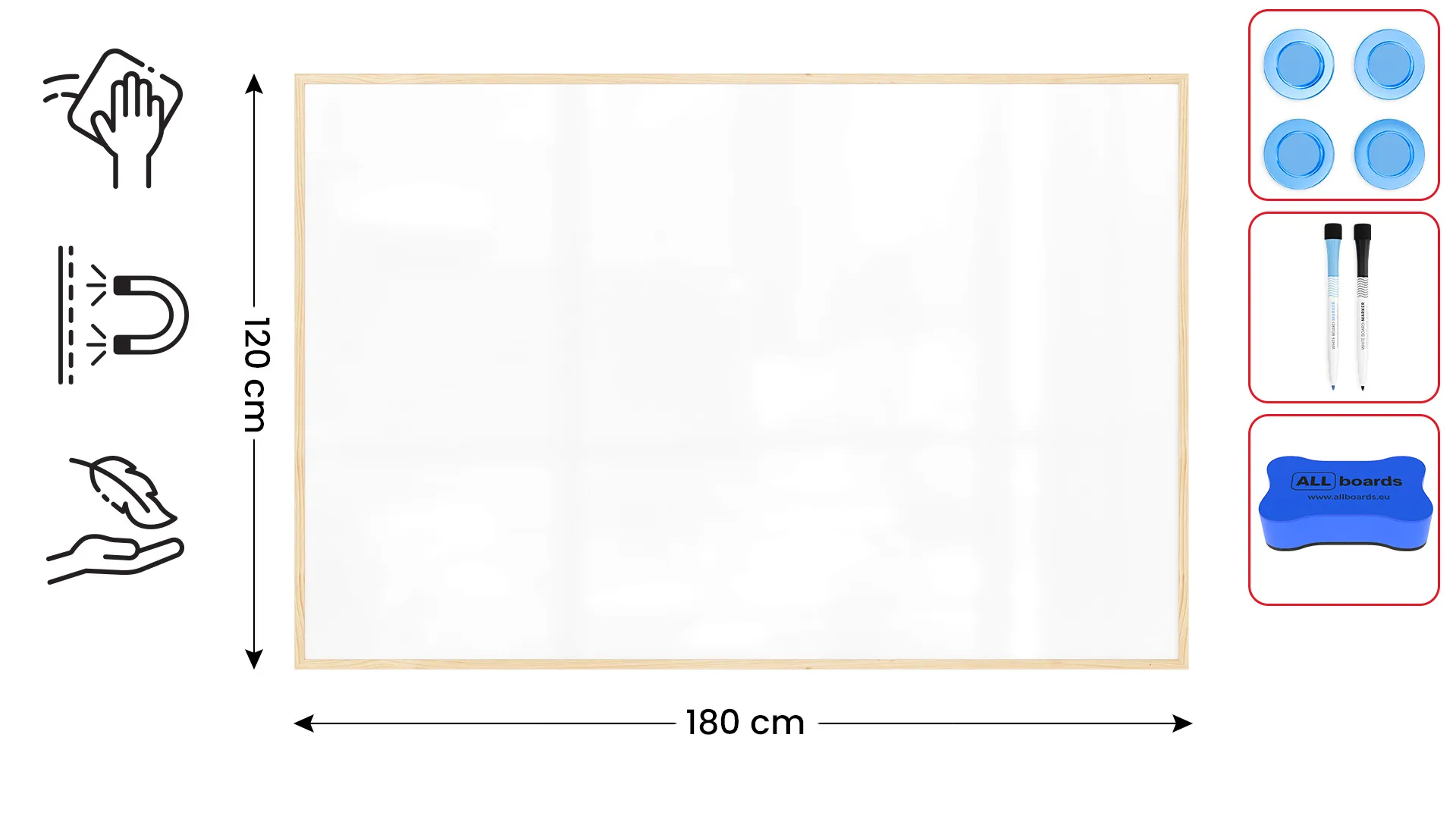 Tableau Blanc Magnétique Effaçable à Sec avec Cadre en Bois 180x120cm – Image 2