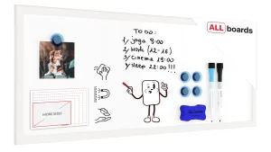 Tableau Blanc Magnétique Effaçable à Sec avec Cadre en Bois Blanc 30x70cm