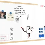 Tableau Blanc Magnétique Effaçable à Sec avec Cadre en Bois 80x50cm
