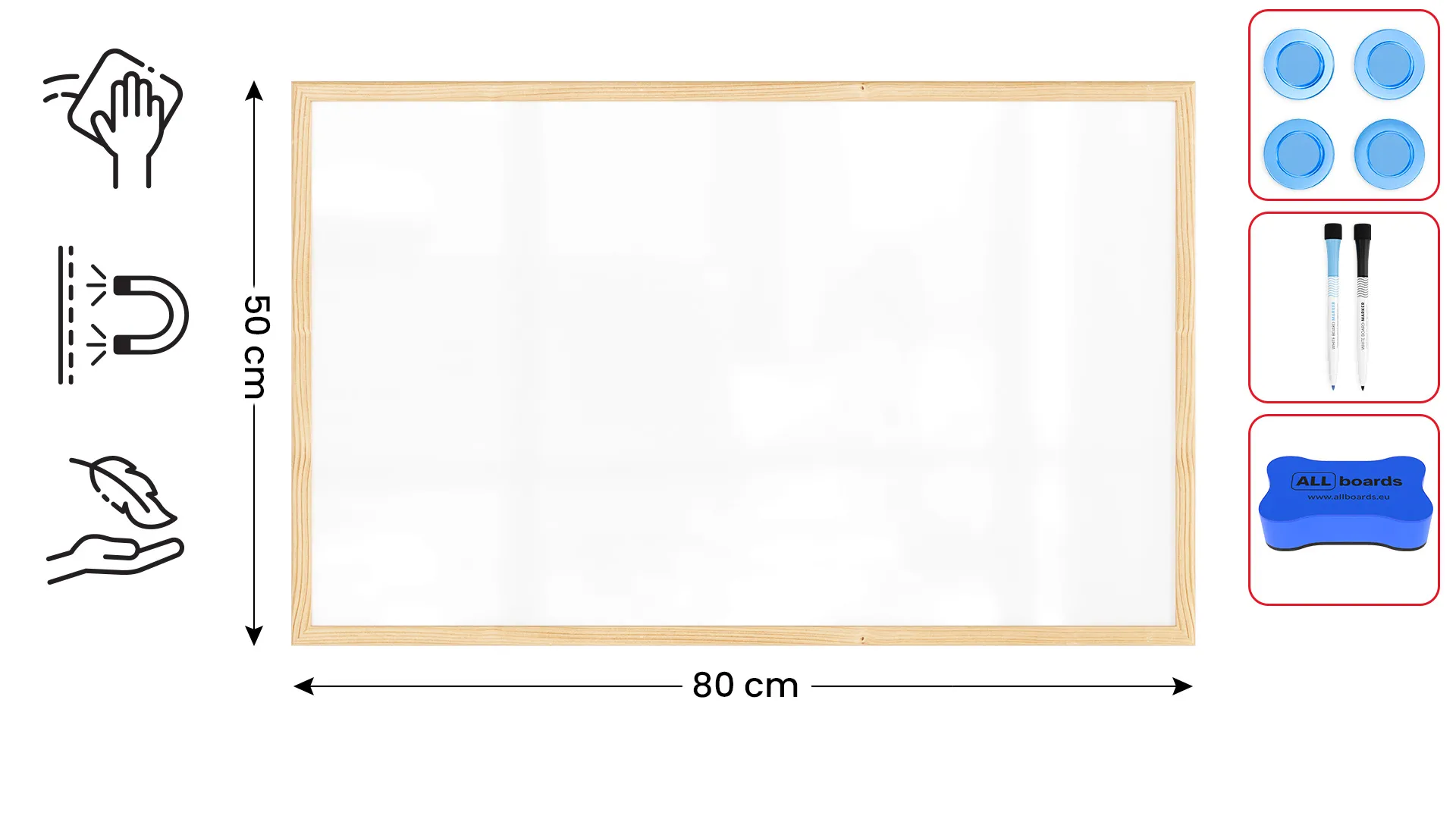 Tableau Blanc Magnétique Effaçable à Sec avec Cadre en Bois 80x50cm – Image 2