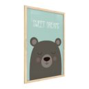 Tableau pastel ours en peluche "Sweet Dreams" 60x40cm avec cadre en bois naturel