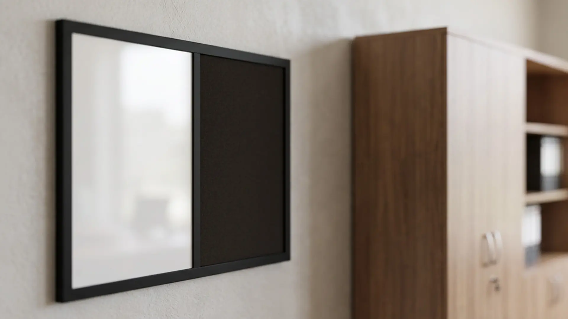 Tableau Combi 2 en 1, Blanc Magnétique Effaçable à Sec et en Liège Noir avec Cadre en Bois Noir 60x40cm – Image 9