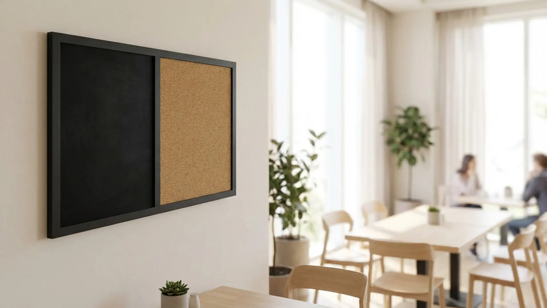 Tableau COMBI liège noir / à craie noir magnétique 60x40cm cadre en bois laqué noir – Image 4