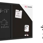 Tableau COMBI en liège noir / magnétique noir 60 x 40 cm, cadre en bois laqué noir + ACCESSOIRES