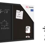 Tableau COMBI en liège noir / magnétique noir 60 x 40 cm, cadre en bois laqué noir + ACCESSOIRES