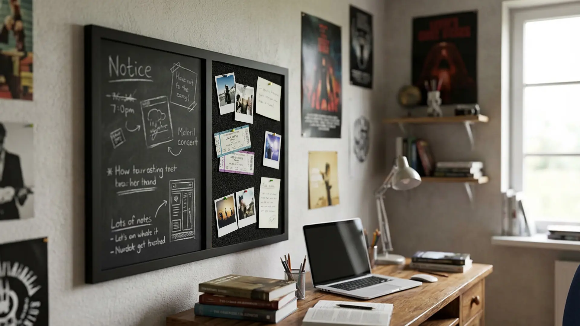 Tableau COMBI en liège noir / magnétique noir 60 x 40 cm, cadre en bois laqué noir + ACCESSOIRES – Image 4