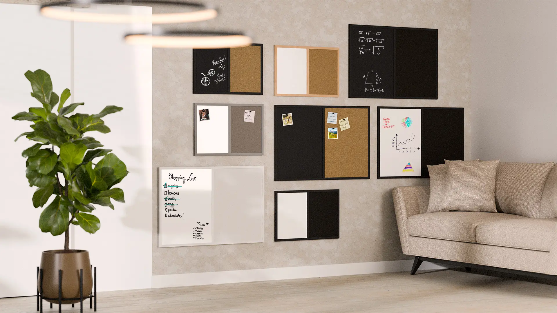 Tableau COMBI en liège noir / magnétique noir 60 x 40 cm, cadre en bois laqué noir + ACCESSOIRES – Image 8