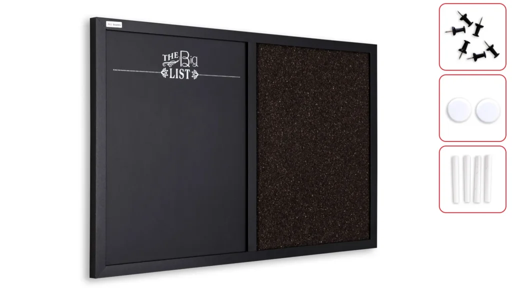 Tableau COMBI en liége - magnétique 60x40 cm marron/noir cadre en bois laqué noir + ACCESSOIRES GRATUITS