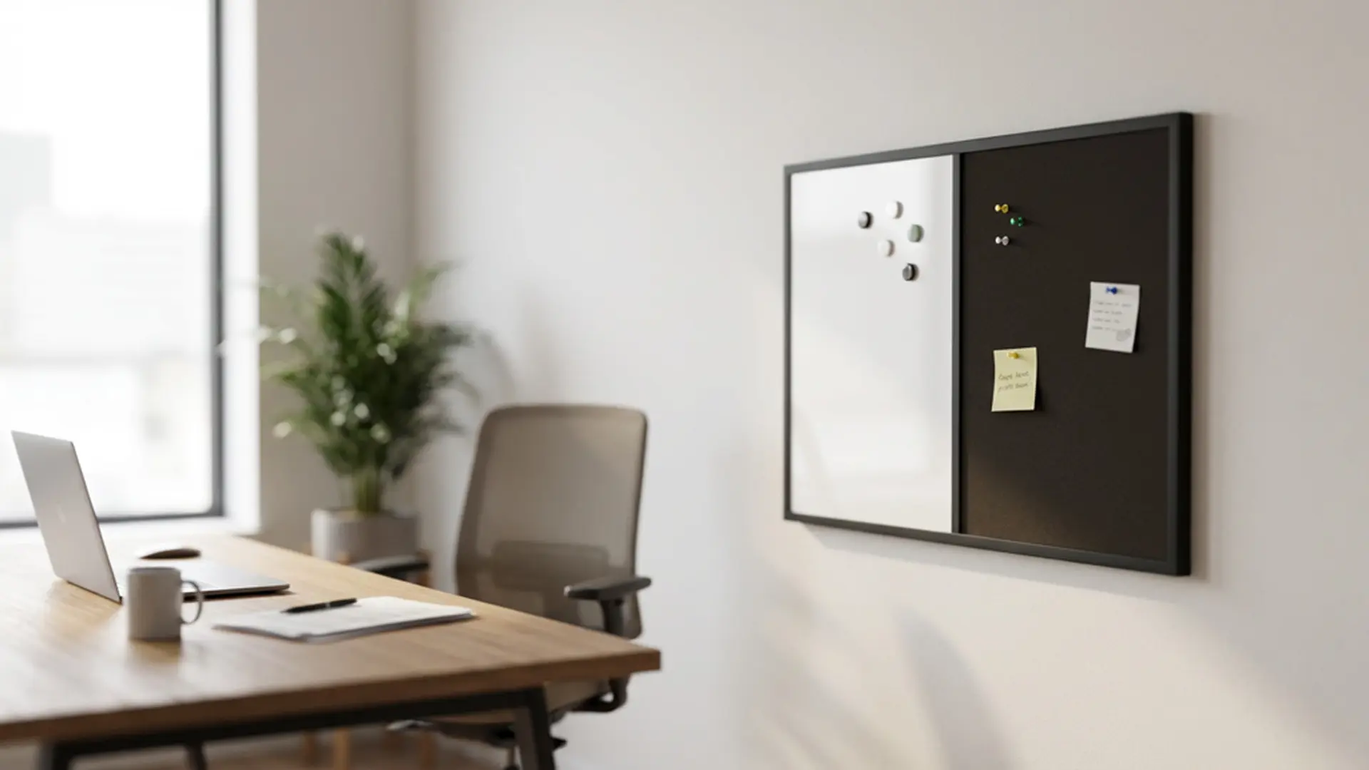Tableau COMBI en liège noir / blanc magnétique 90x60 cadre en bois laqué noir – Image 10