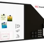 Tableau COMBI en liège noir / blanc magnétique 90x60 cadre en bois laqué noir