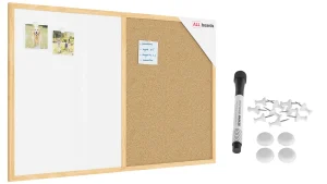Tableau COMBI en liège et blanc magnétique - 90x60 cm - cadre en bois + ACCESSOIRES GRATUITS