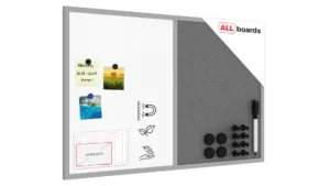 Tableau COMBI en liège gris / blanc magnétique 90x60 cadre en bois laqué gris